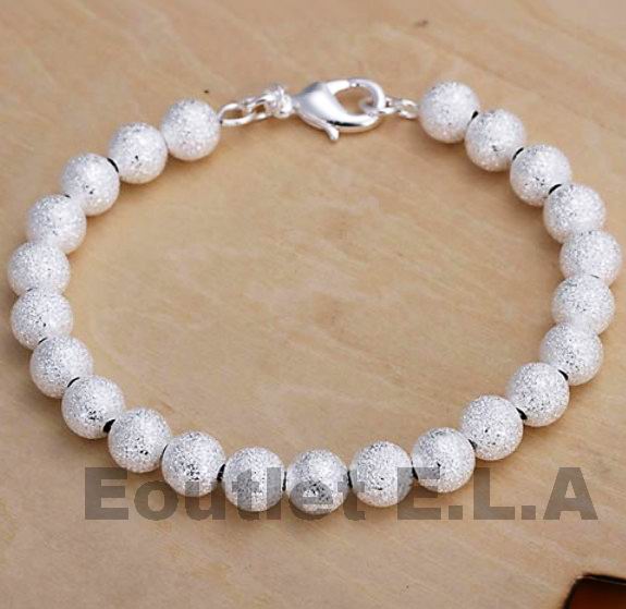 8MM MATT SILVER BALL BRACELET-20cm